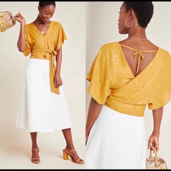 Anthropologie Current Air Leopard Print Wrap Top - Picture 2 of 9